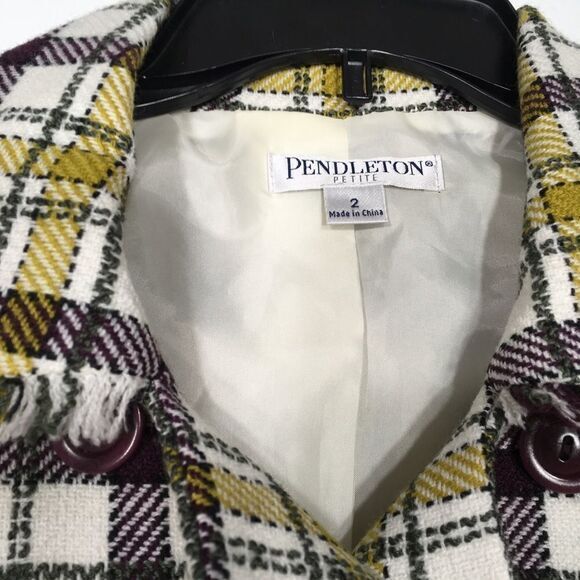 Y2K NWOT PENDLETON‎ WOOL DOUBLE BREASTED YELLOW PLAID FRINGE ACADEMIA BLAZER 2P - Picture 5 of 12